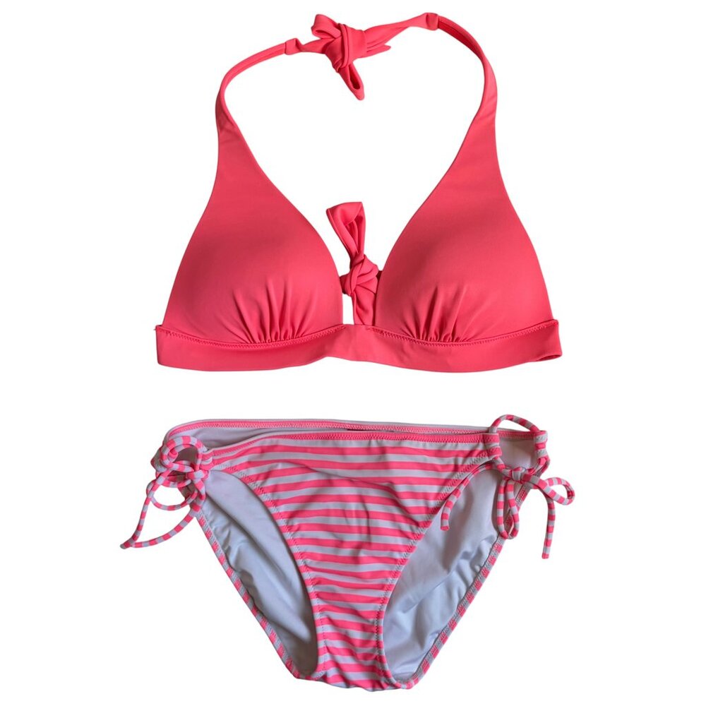 Victoria's Secret Halter Top Bikini with (2) String Bikini Bottoms (Coral) - M